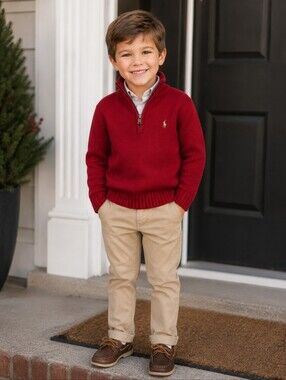 Polo by Ralph Lauren Boys Red Half-Zip Cotton Knit Sweater